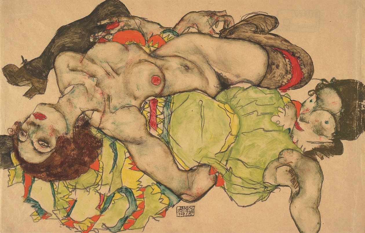 Duas meninas, mentindo entrelaçado, 1915 de Egon Schiele