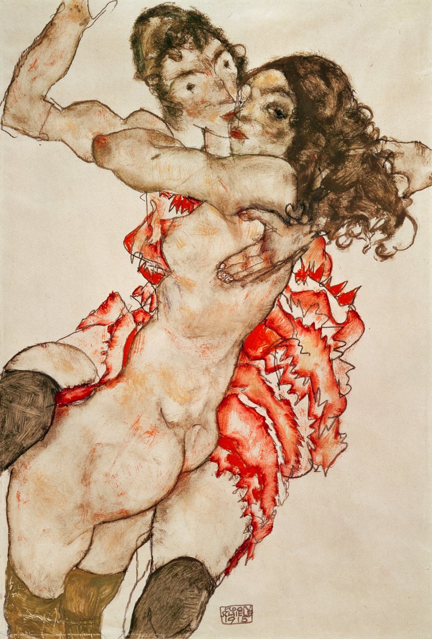 Duas mulheres abraçando de Egon Schiele