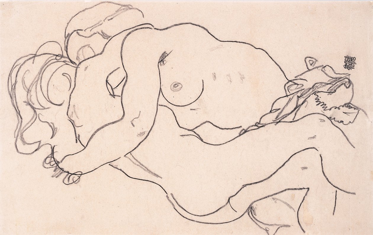 Dois nus femininos abraçando, 1918 de Egon Schiele