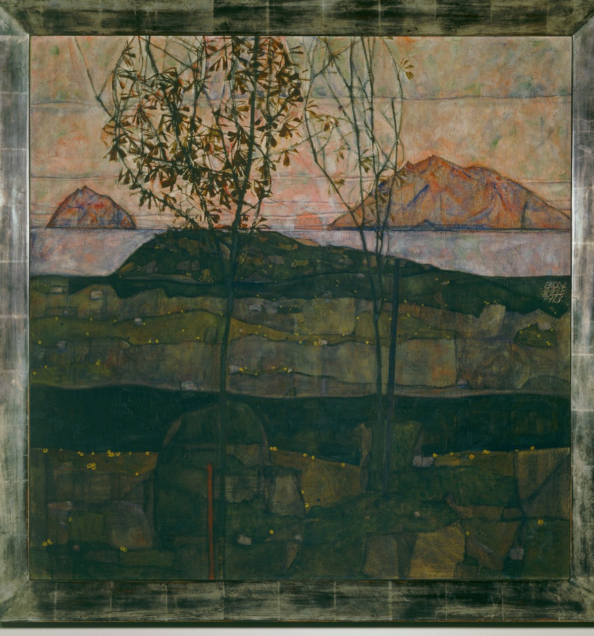 Versinkende Sonne (óleo sobre tela) de Egon Schiele