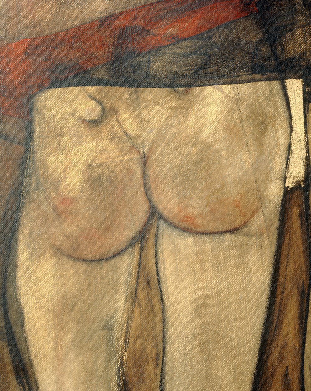 Nu feminino com lenço ao ombro, fragmento ... (óleo sobre tela) de Egon Schiele