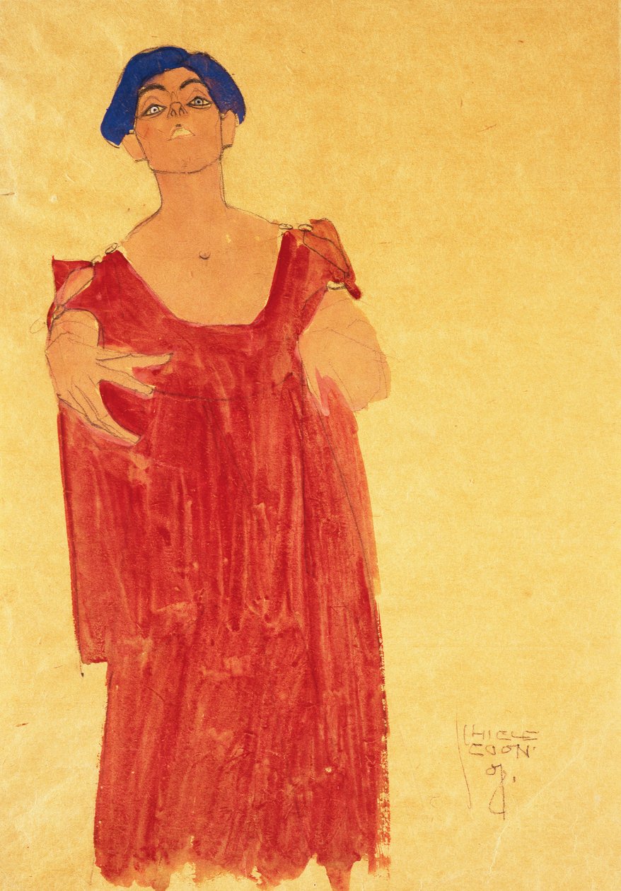 Mulher com cabelo azul; Mulher com cabelo azul, 1918 de Egon Schiele