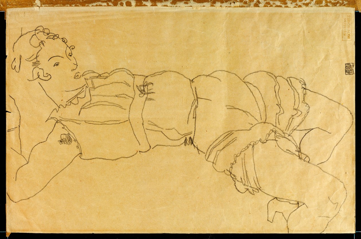 Jovem mulher deitada de costas, 1915 de Egon Schiele