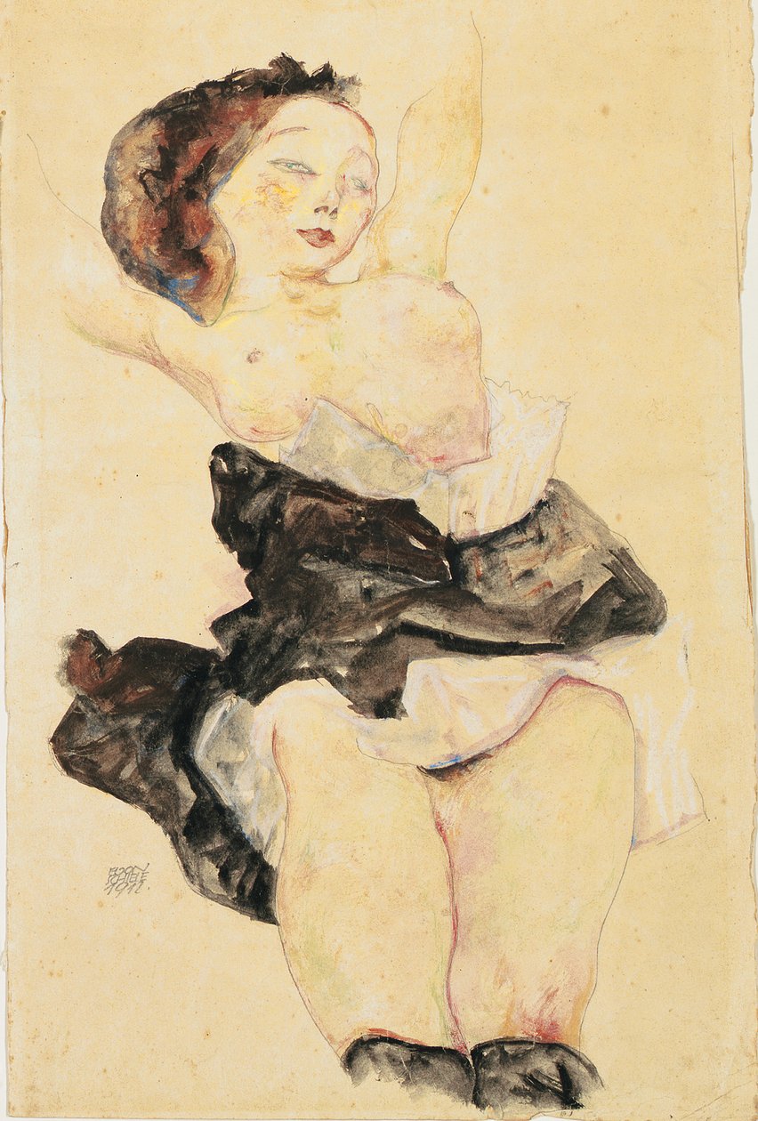 Jovem reclinada, seminua, 1912 de Egon Schiele