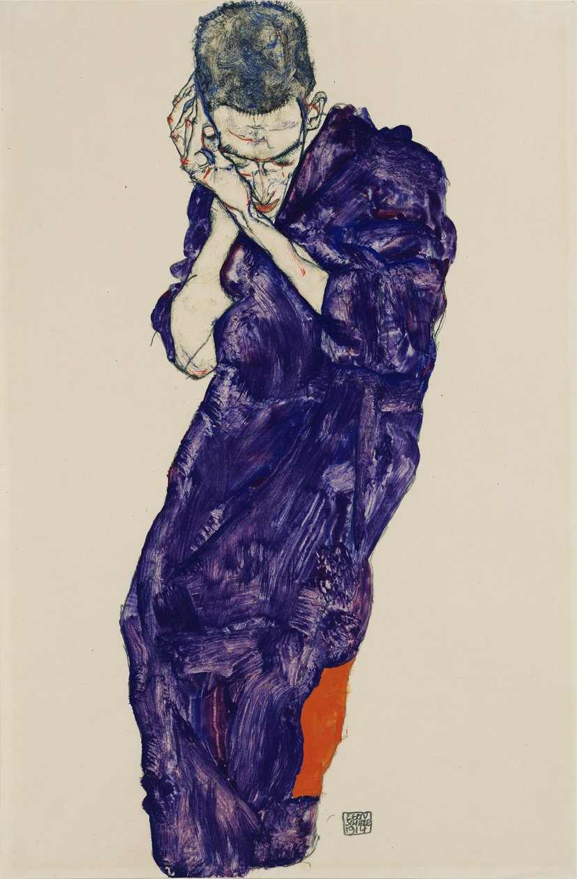 Juventude em batina roxa com as mãos postas, 1914 de Egon Schiele