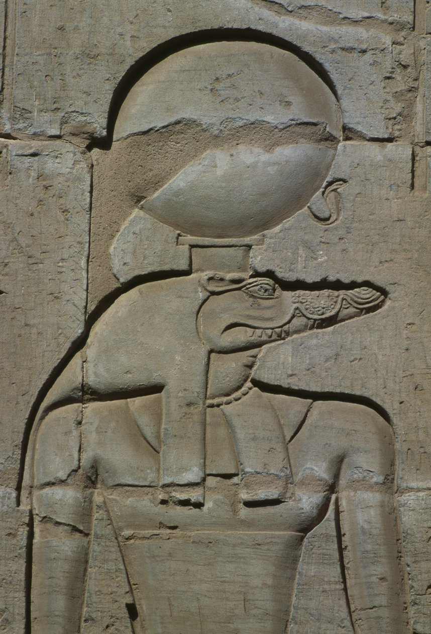 Detalhe de um relevo, pedra Sobek de Egyptian