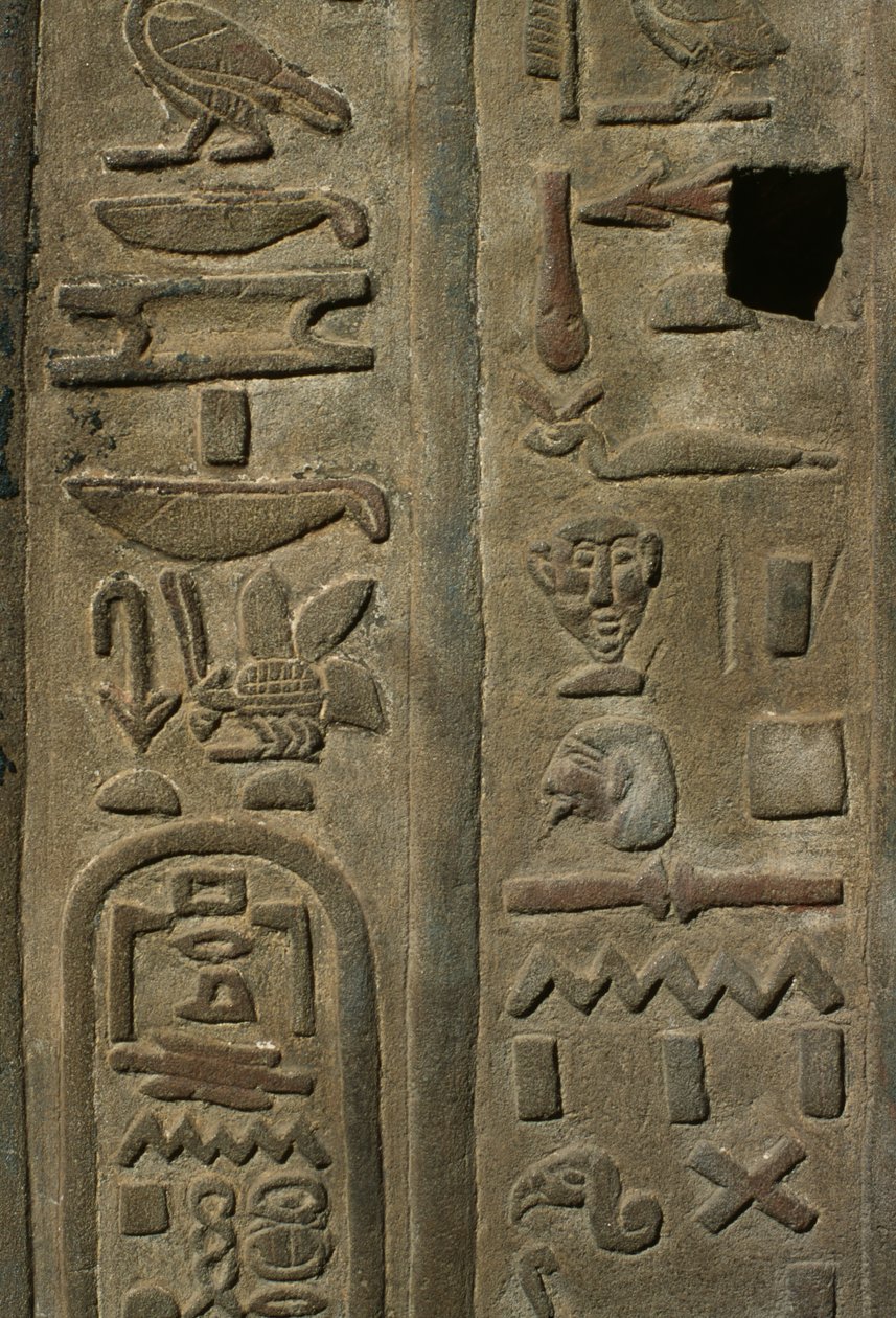 Detalhe, de, um, alívio, hieroglyphs, pedra calcária de Egyptian