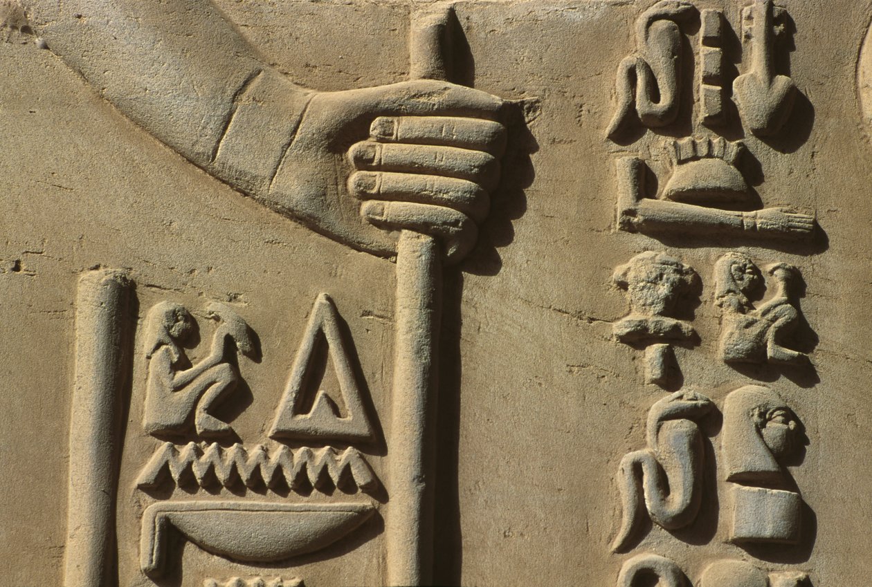 Detalhe, de, um, alívio, pedra de Egyptian