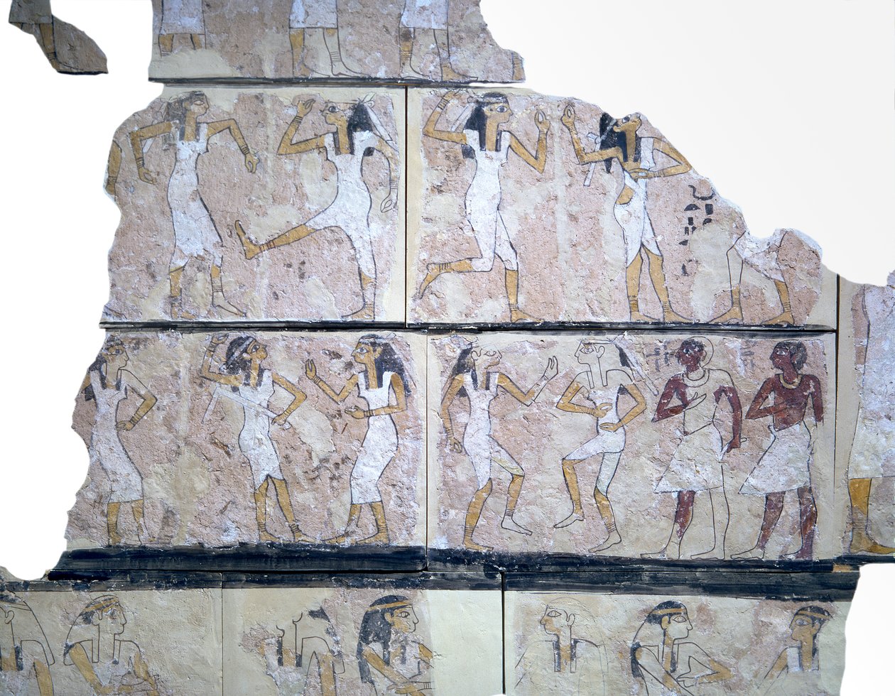 Fragmento de pintura de parede representando meninas dançando de Egyptian