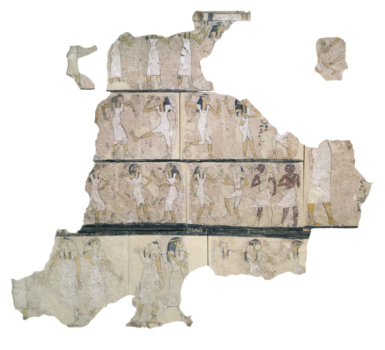 Fragmento de pintura de parede retratando meninas dançando, detalhe de Egyptian