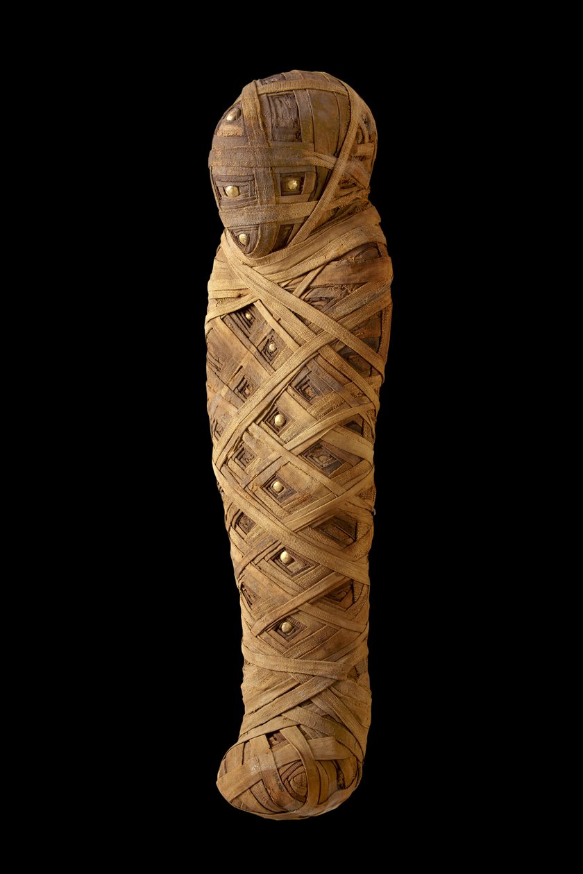 Criança mumificada (linho, ouro) de Egyptian