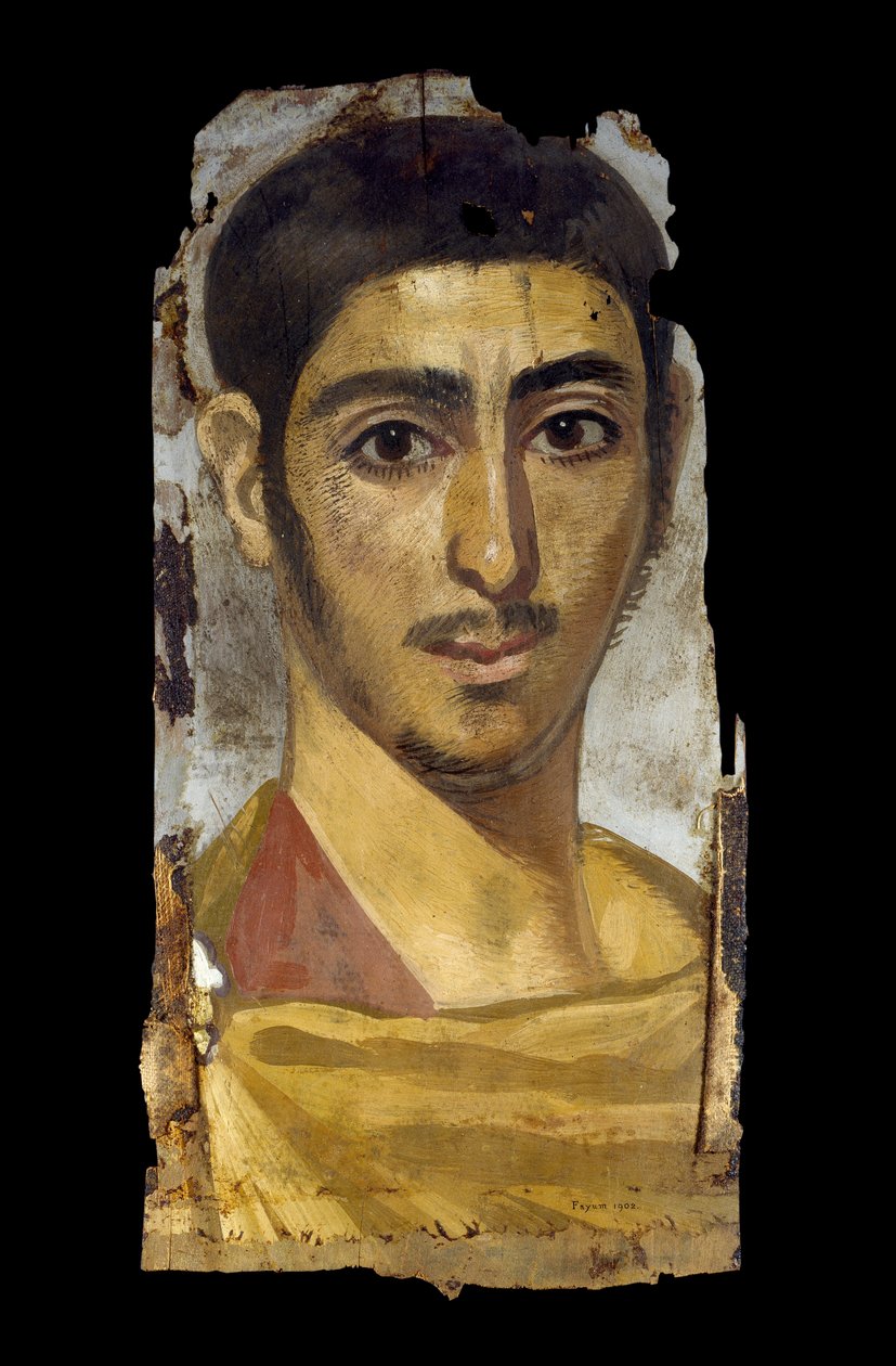 Retrato da múmia de um jovem, provavelmente do século II-III (encáustica em madeira) de Egyptian