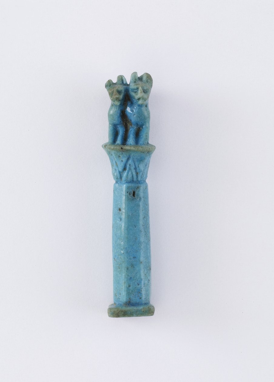 Coluna de papiro com dois gatos, possivelmente Período Ptolemaico, 305-30 aC (faiança) de Egyptian