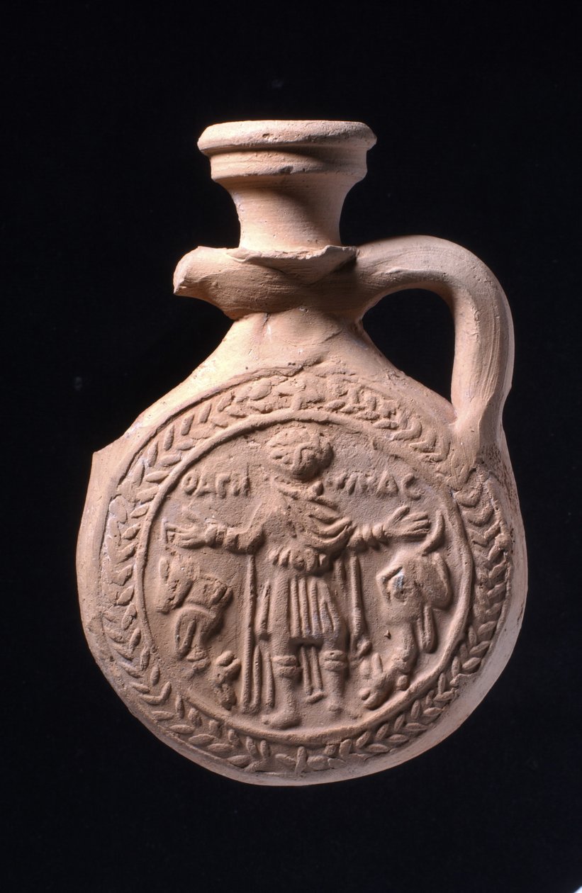 Frasco de peregrino associado ao santuário de São Menas em Abu Mina, c.501-700 (cerâmica) de Egyptian