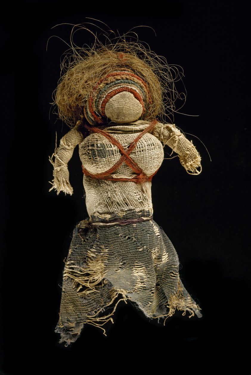 Boneca de pano, 350-60 (lã tingida de tecido, linho não tingido e cabelo humano) de Egyptian