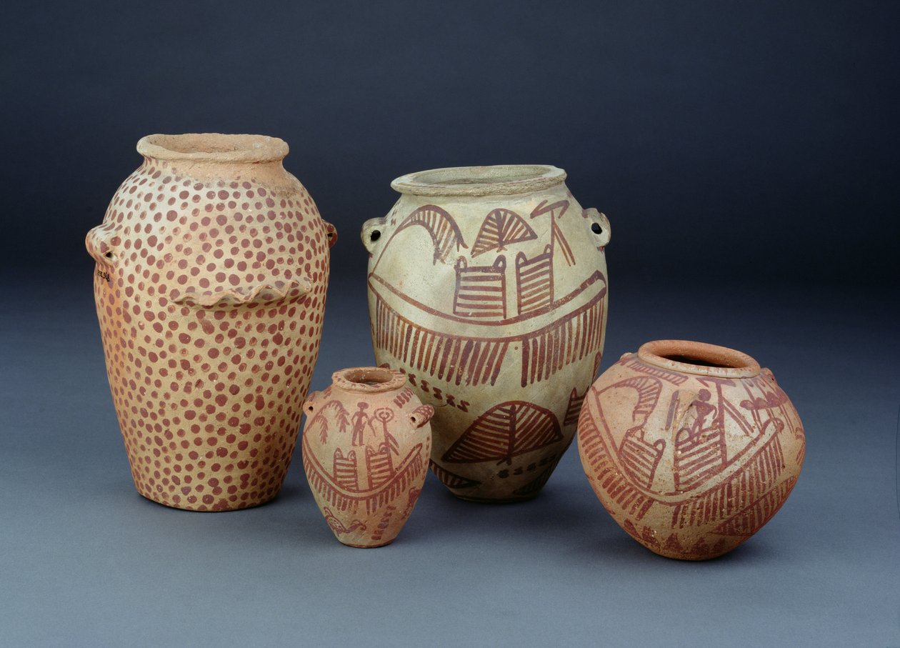 Navios com cenas do Nilo, Naqada e Abadaya, tarde Predynastic (cerâmica) de Egyptian