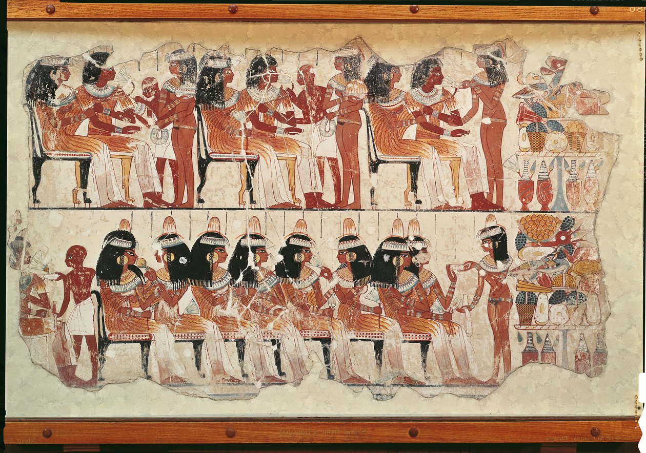 Cena de banquete, de Tebas, c.1400 aC (pintura de parede) de Egyptian 18th Dynasty