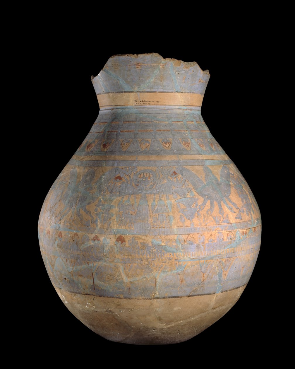Embarcação Decorada - lado A, Tell-El Amarna, século XIV aC (cerâmica) de Egyptian 18th Dynasty