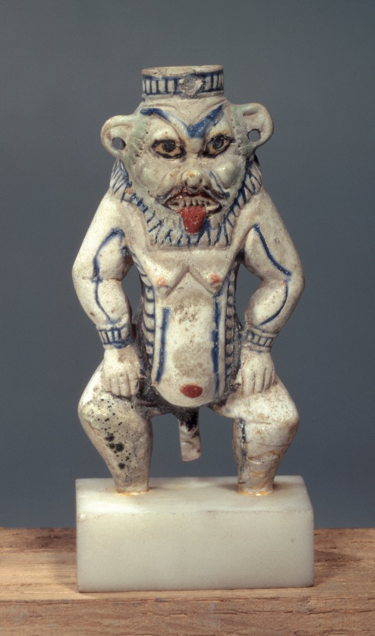Kohl Pot, representando o deus egípcio da casa Bes (faiança) de Egyptian 18th Dynasty