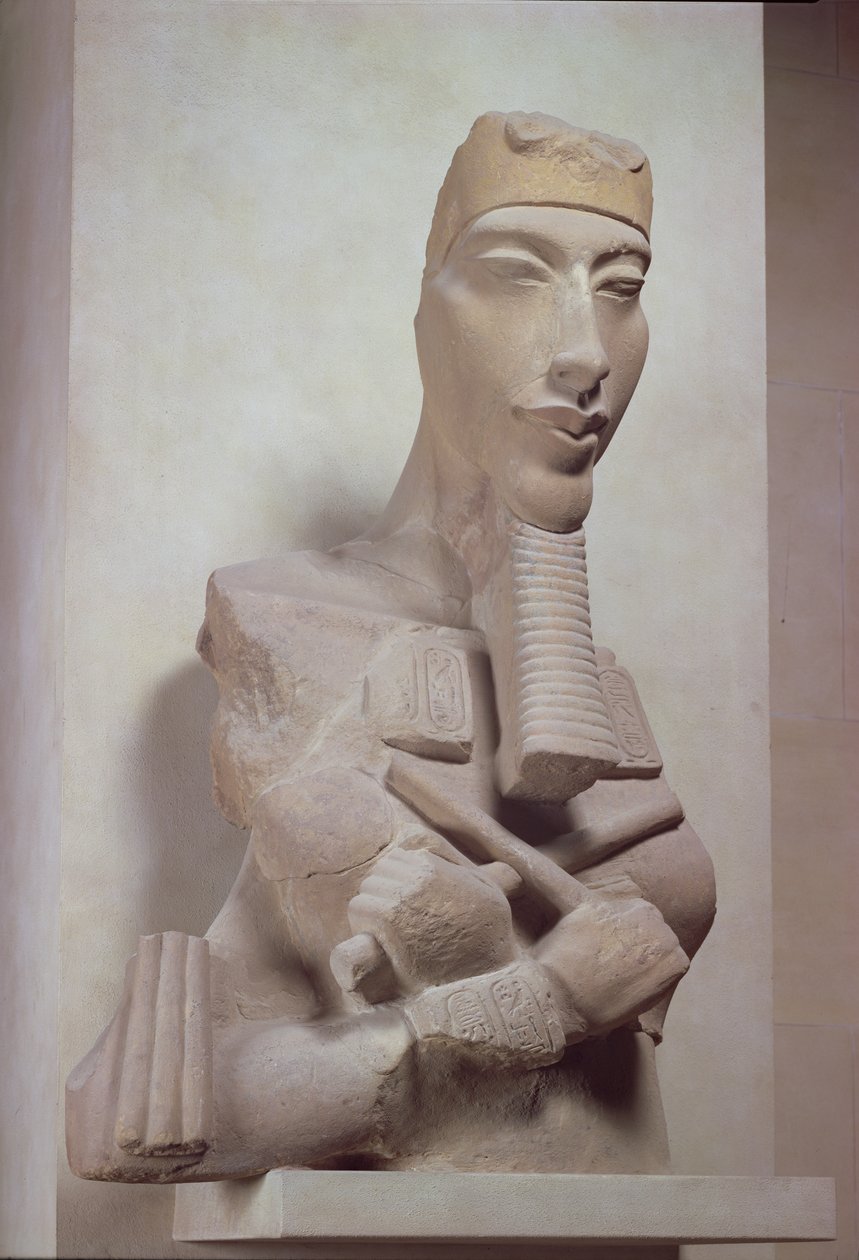 Osirid pilar de Akhenaton (1365-1349 aC) do templo do sol de Amenophis IV em Karnak, Novo Reino, c.1350 aC (terracota) de Egyptian 18th Dynasty