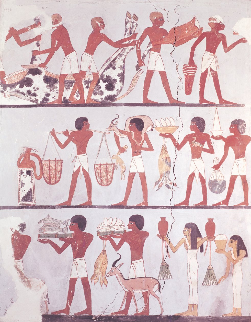 Cena de açougueiros e servos trazendo oferendas, do túmulo de Onsou, c.1375 aC de Egyptian 18th Dynasty