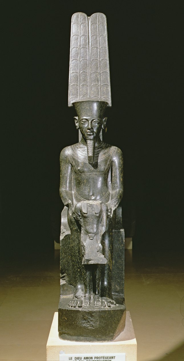 Estátua do deus Amon protegendo Tutancâmon, Egito, Novo Reino, c.1347-37 aC (granito) de Egyptian 18th Dynasty