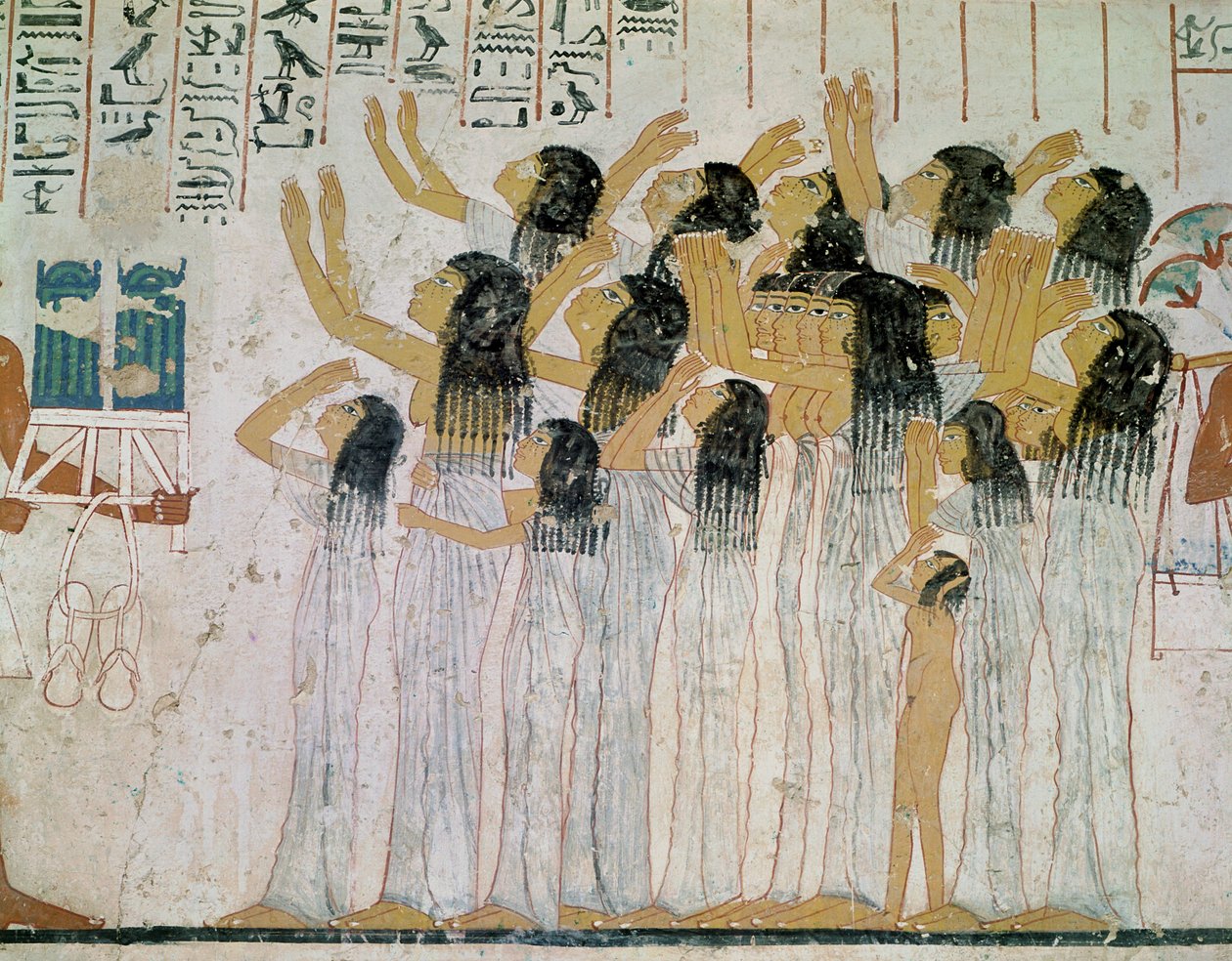 Mulheres chorando em uma procissão fúnebre, da tumba-capela de Ramose, vizir e governador de Tebas, novo Reino, c.1360 AC (pintura de parede) de Egyptian 18th Dynasty