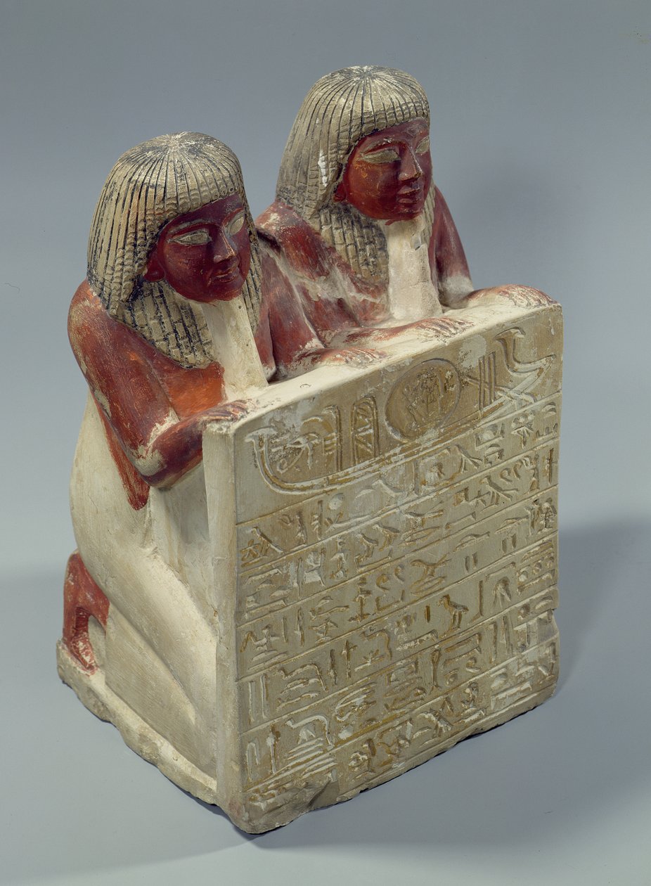 Didi e Pendua oferecendo um hino ao deus sol Re, de Deir el-Medina, Novo Reino (calcário pintado) de Egyptian 19th Dynasty
