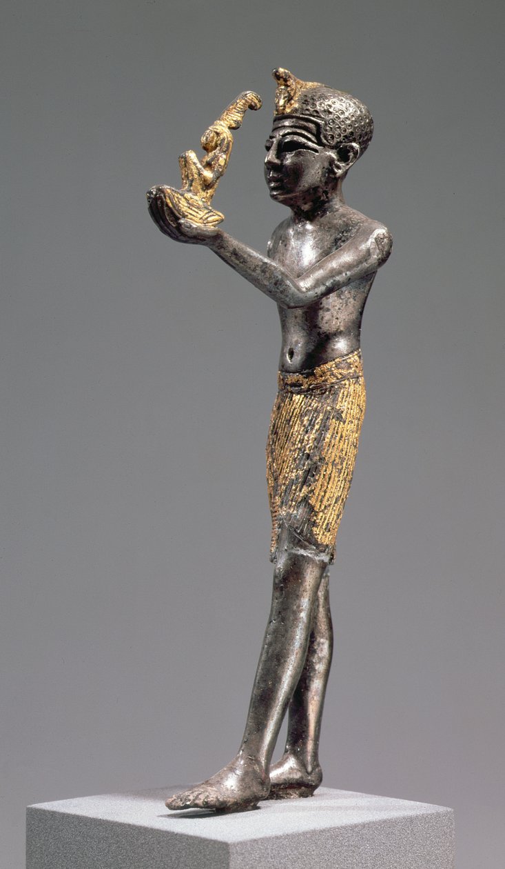 Faraó fazendo uma oferenda perante a Deusa Maat, Novo Império, 1303-1224 aC (prata com douração parcial) de Egyptian 19th Dynasty