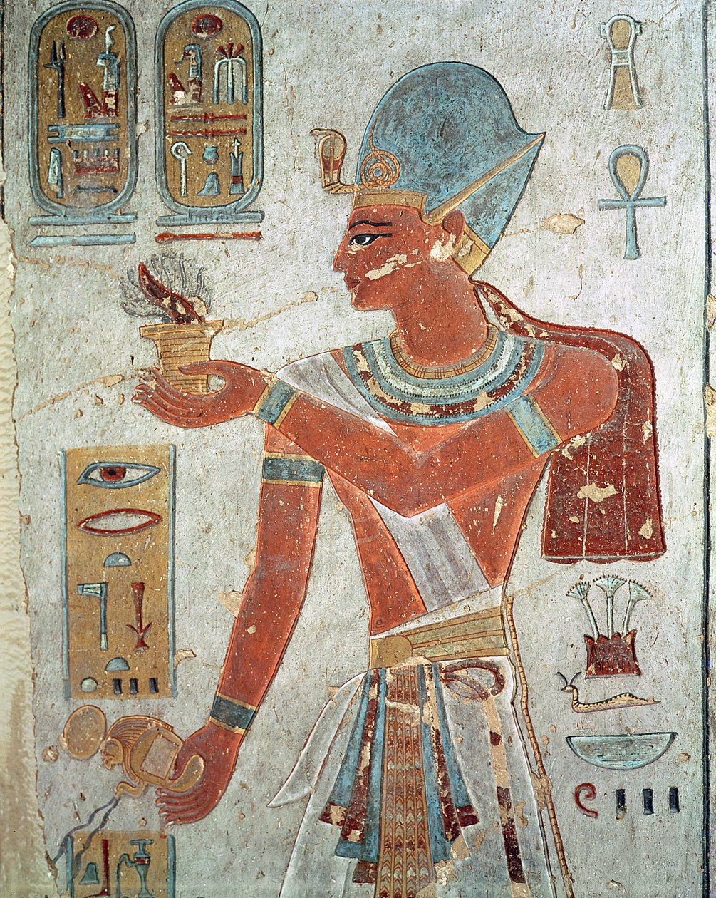 Ramesses III (c.1184-1153 aC) em vestido de batalha, a partir do túmulo de Ramesses III, New Kingdom (pintura de parede) de Egyptian 19th Dynasty