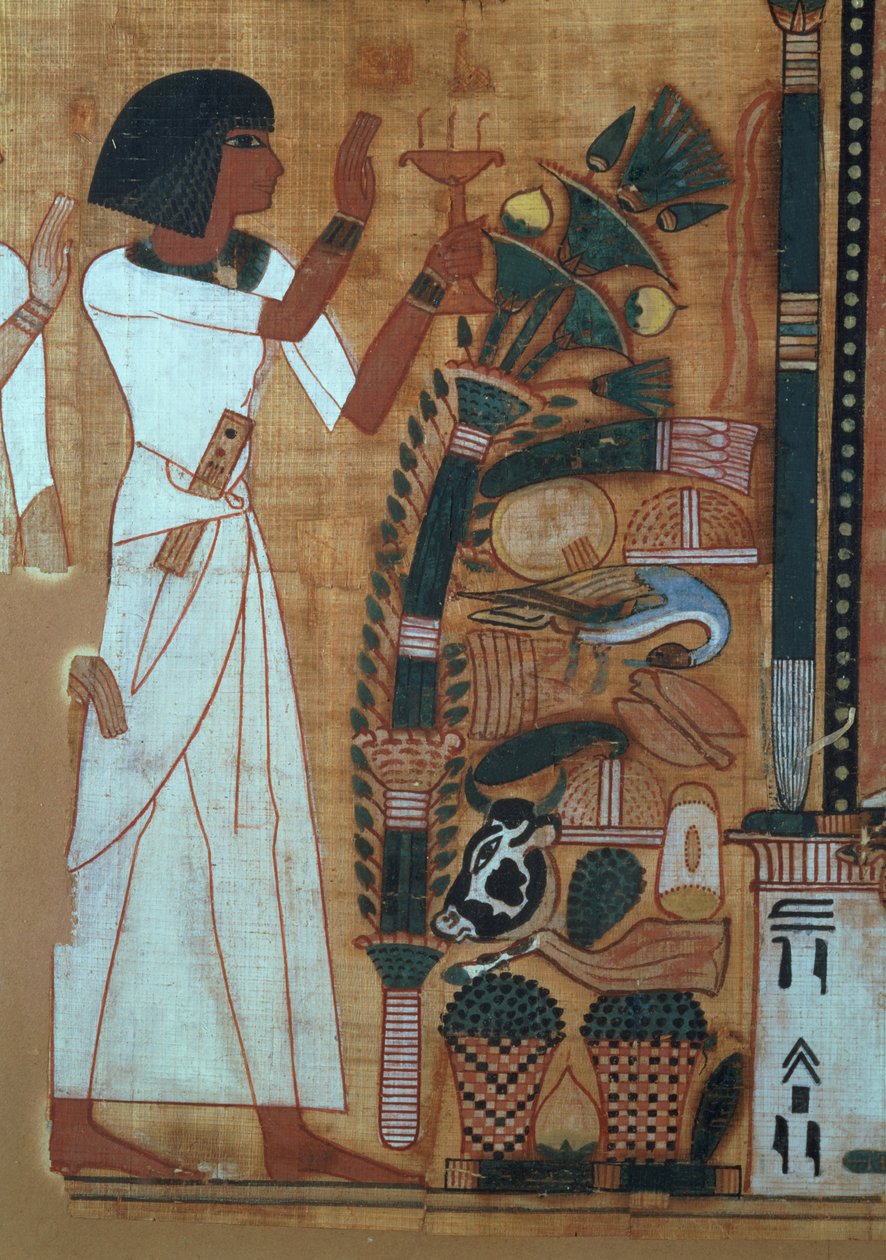 A fumigação de Osíris, página do Livro dos Mortos de Neb-Qued, Egípcio, Novo Reino (papiro) de Egyptian 19th Dynasty