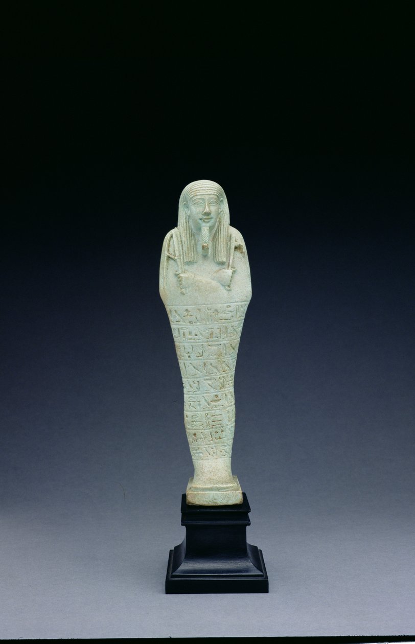 Figura Shabti de Imhotep nascida de Bastetirdis, Late Period (faiança egípcia verde clara) de Egyptian 30th Dynasty
