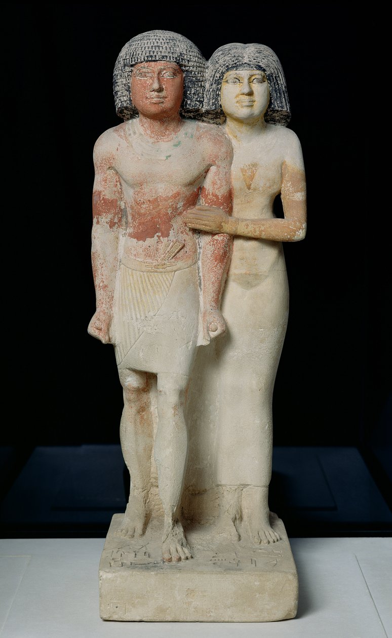 Estátua de Raherka e Meresankh, antigo reino (calcário) de Egyptian 5th Dynasty