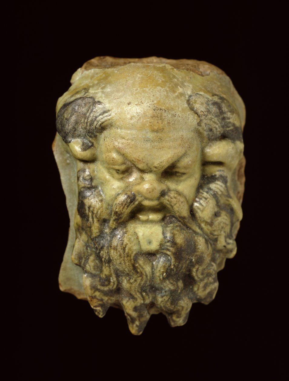 Silenus cabeça de faiança de faiança vidrada de Egyptian Ptolemaic Period