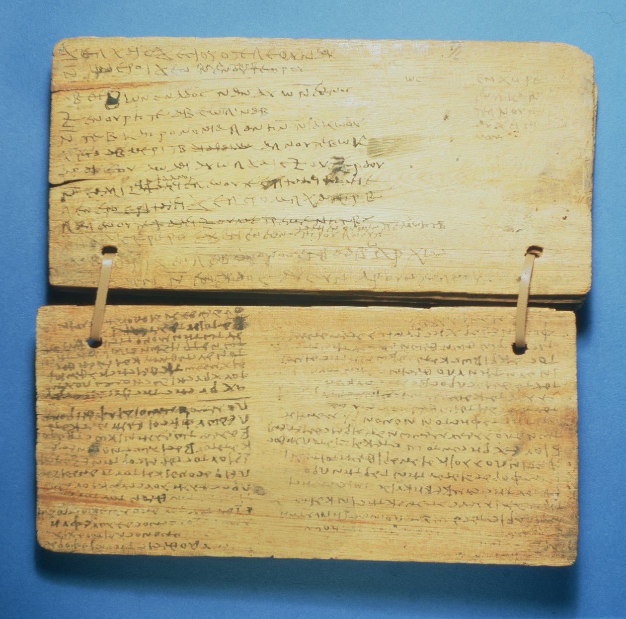 Manual escolar, com escrita grega (pigmento e madeira) de Egyptian Ptolemaic Period