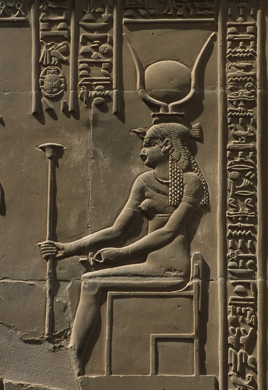 Detalhe de um relevo, pedra de Hathor de Egyptian
