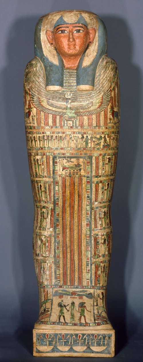 Caixão Interno de Djedmut, da 26ª a 25ª Dinastia, período tardio, c.715-525 aC (madeira com linho, gesso e tinta) de Egyptian