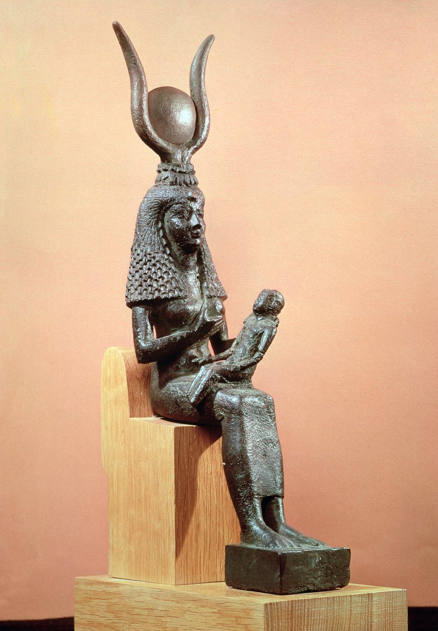 Isis amamentando o bebê Horus (bronze) de Egyptian