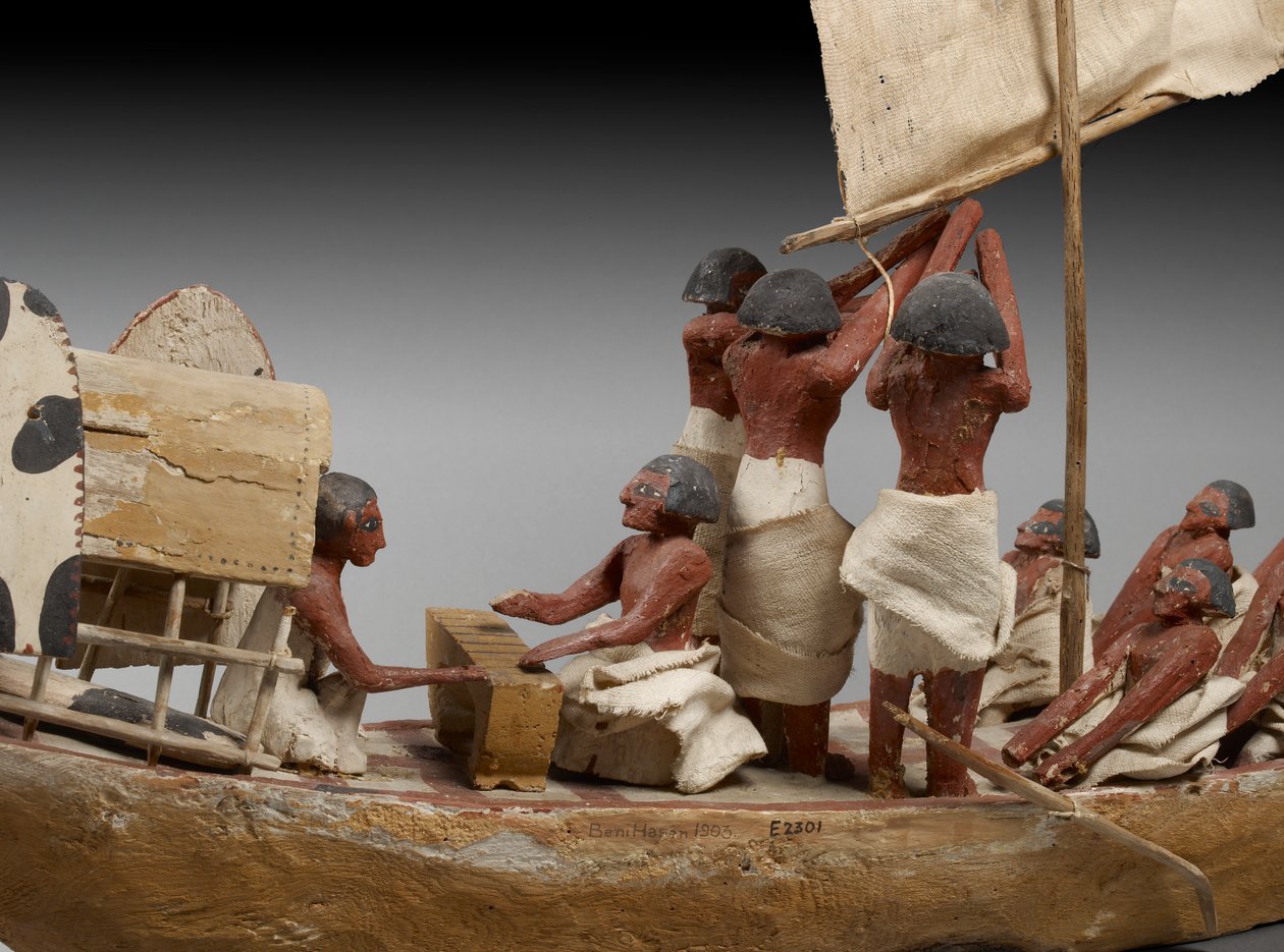 Barco funerário modelo, de Beni Hasan, provavelmente o Império do Meio, c.2060-1786 detalhe de mídia mista de 107032 de Egyptian