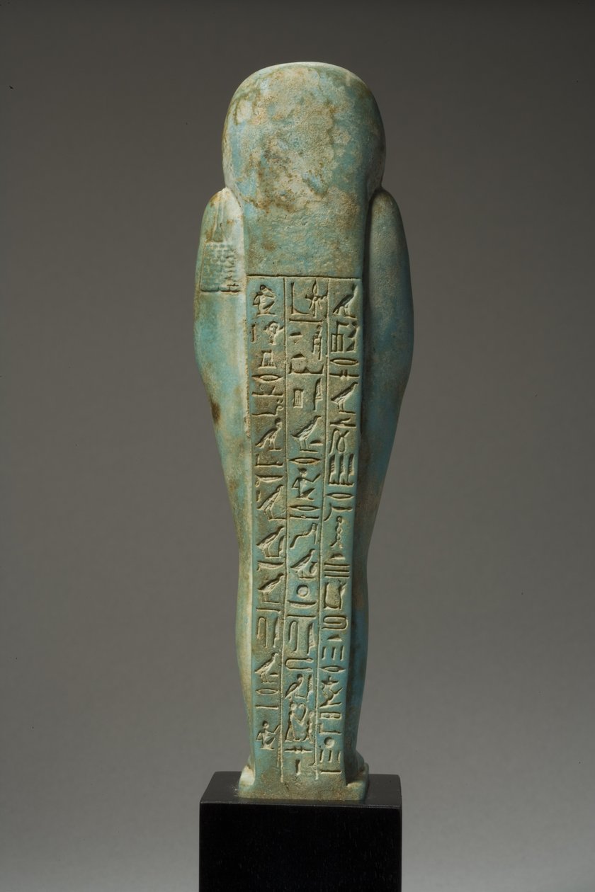 Retrovisor de uma figura de Ushabti para Hor-Khebi, período dinástico tardio, final da 25ª dinastia do século 26, c.700-600 aC (faiança) (ver 270353 para frente) de Egyptian