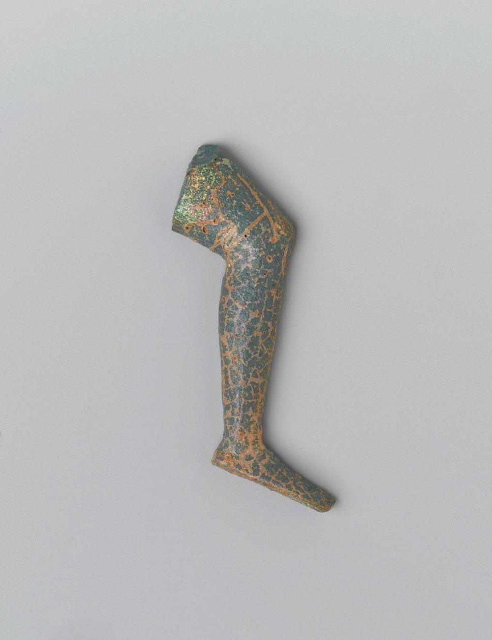 Perna humana de vidro opaco verde azul pequeno de uma figura inlay (vidro) de Egyptian