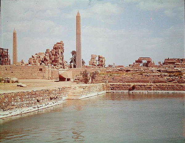 Vista, sagrado, lago, templo, amon de Egyptian