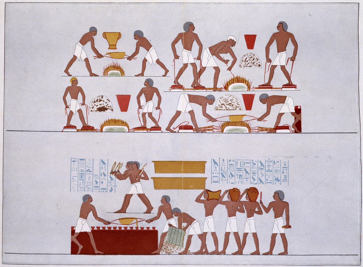 Workshop dos Fundadores do Ouro de Rothennou - fac-símile dos afrescos do Templo de Karnak, em "História da Arte Egípcia" de Prisse d