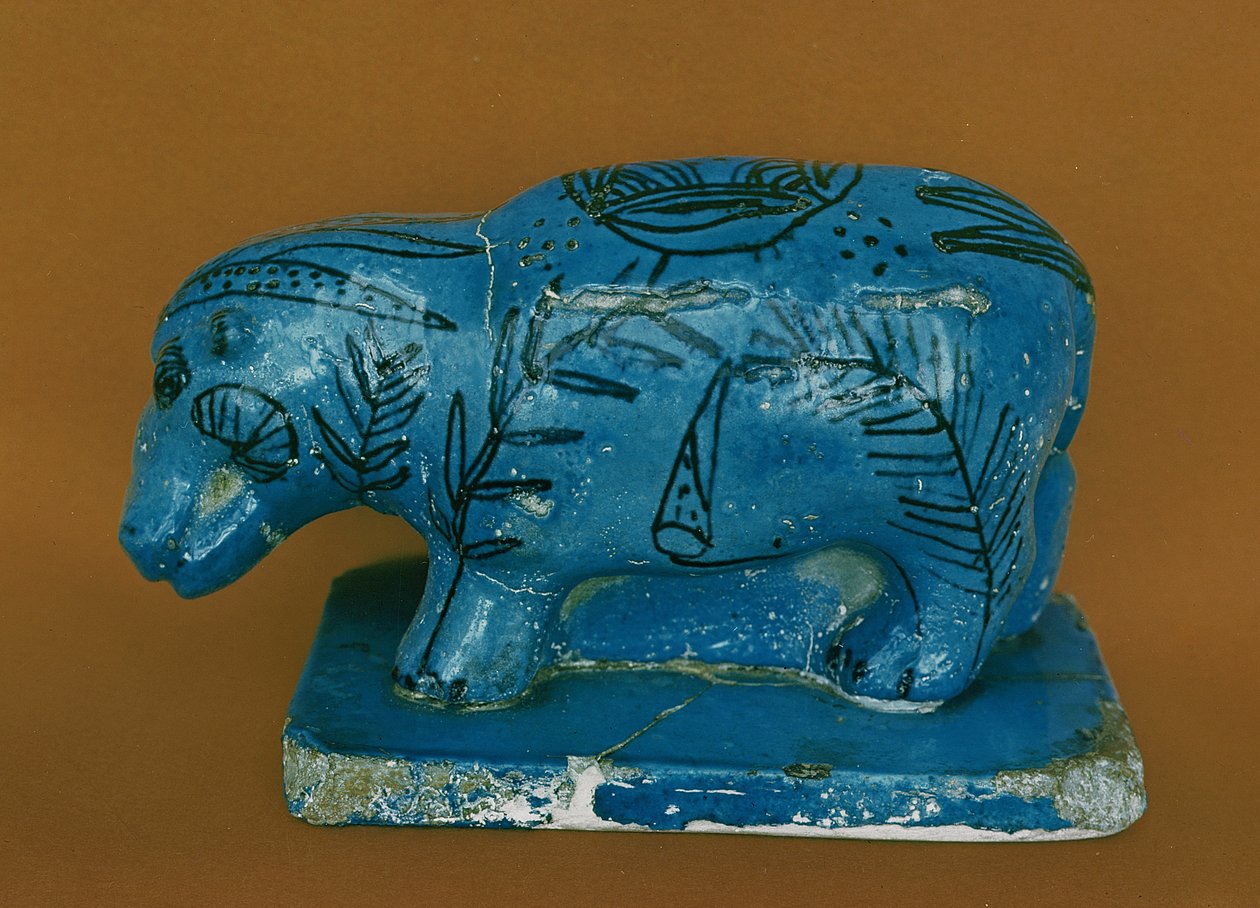 Hipopótamo azul com decoração preta, do Dra. Aboul Naga, Reino Médio (faiança) de Egyptian 11th Dynasty
