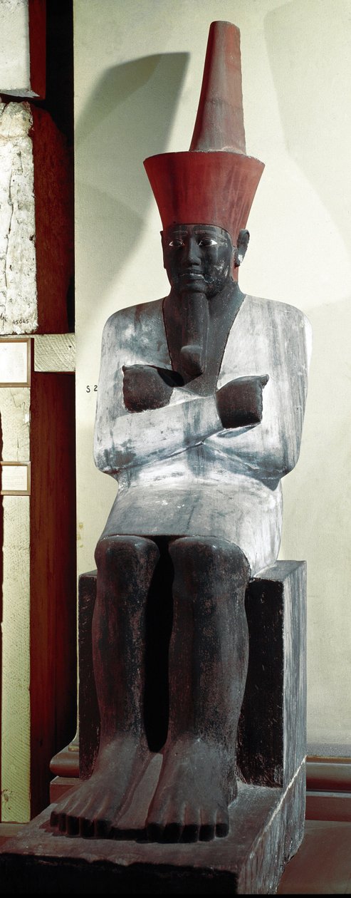 Antiquito egípcio: estátua do Faraó Montuhotep II (ou Mentuhotep II). 11ª dinastia. Deir el Bahari. Dim. 83 cm. Do Cairo. Museu Egípcio. de Egyptian 11th Dynasty