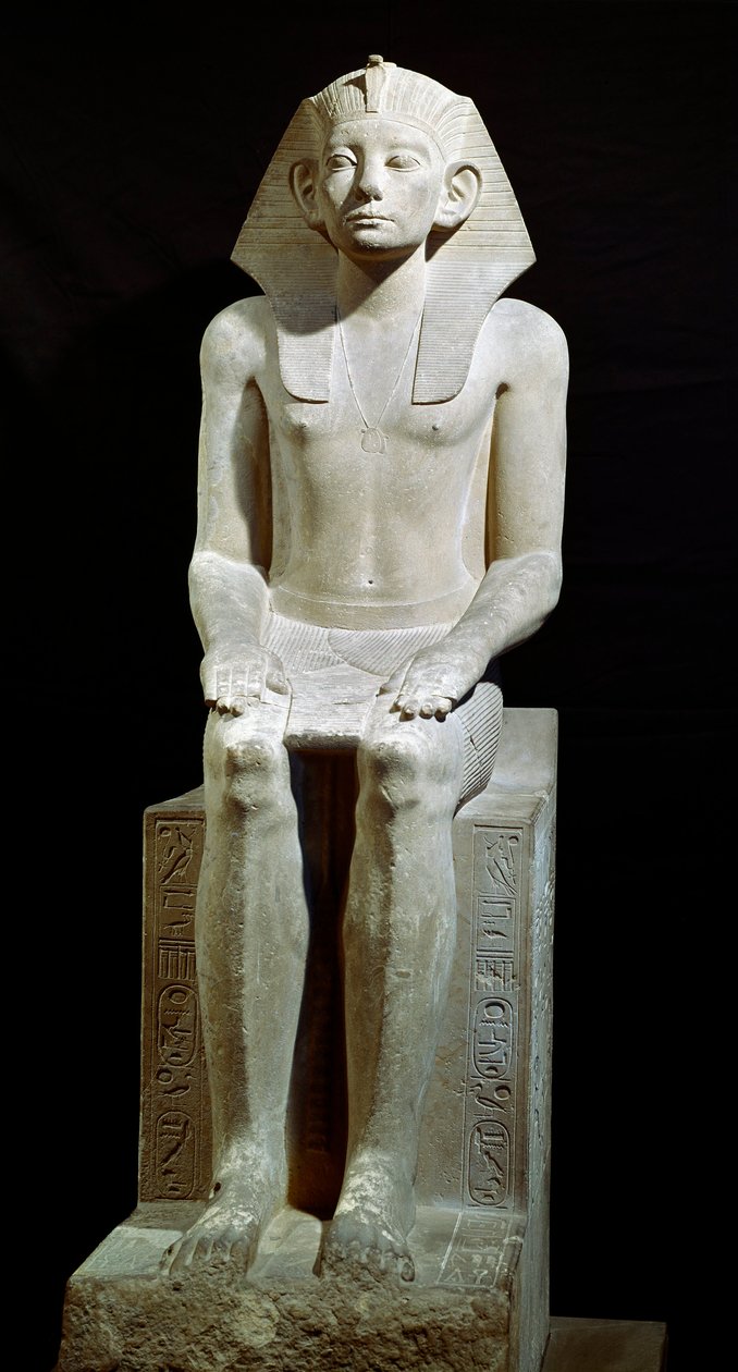 Antiquite egípcia: estátua de pedra calcária do Faraó Amenemhet (Amenemhat) III. 12ª dinastia. 1910 AC. De Hawara. Dim. 160 cm Cairo, Museu Egípcio. de Egyptian 12th Dynasty