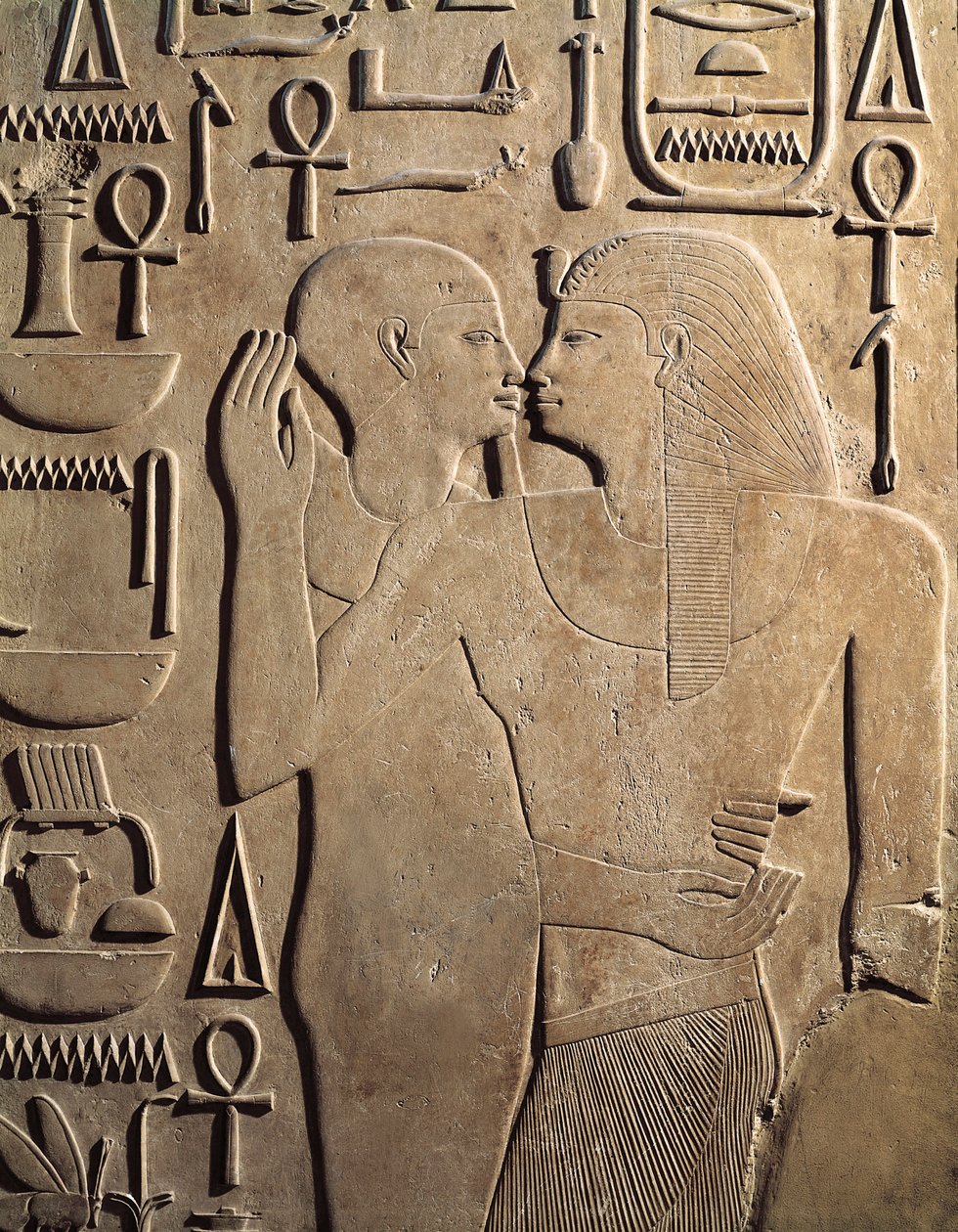 Rei Sesostris I com o Deus Ptah de Karnak, o túmulo de Sesostris I, Reino do Meio, Dinastia XII de Egyptian 12th Dynasty
