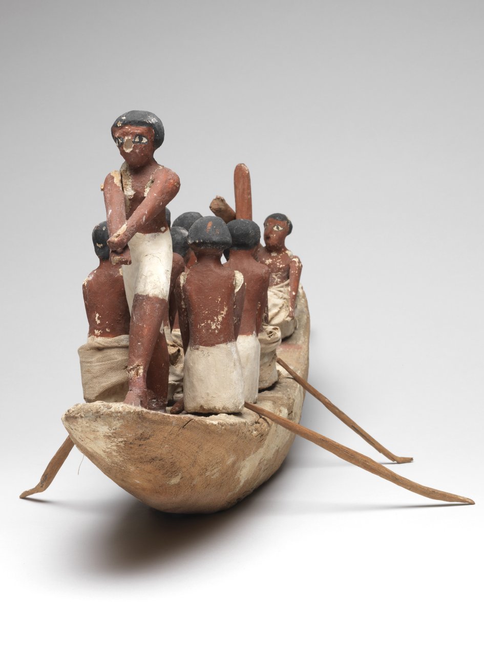 Veleiro modelo do túmulo do reino médio de Khety (Beni Hasan), c.2010 BC - 1950 BC (madeira e linho pintados) de Egyptian 12th Dynasty