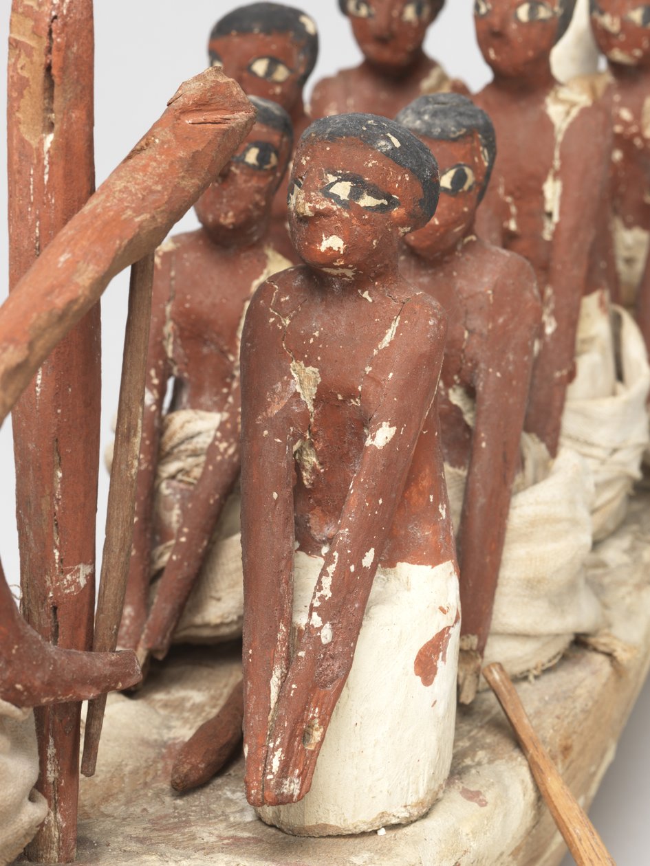Veleiro modelo do túmulo do reino médio de Khety (Beni Hasan), c.2010 BC - 1950 BC (madeira e linho pintados) de Egyptian 12th Dynasty