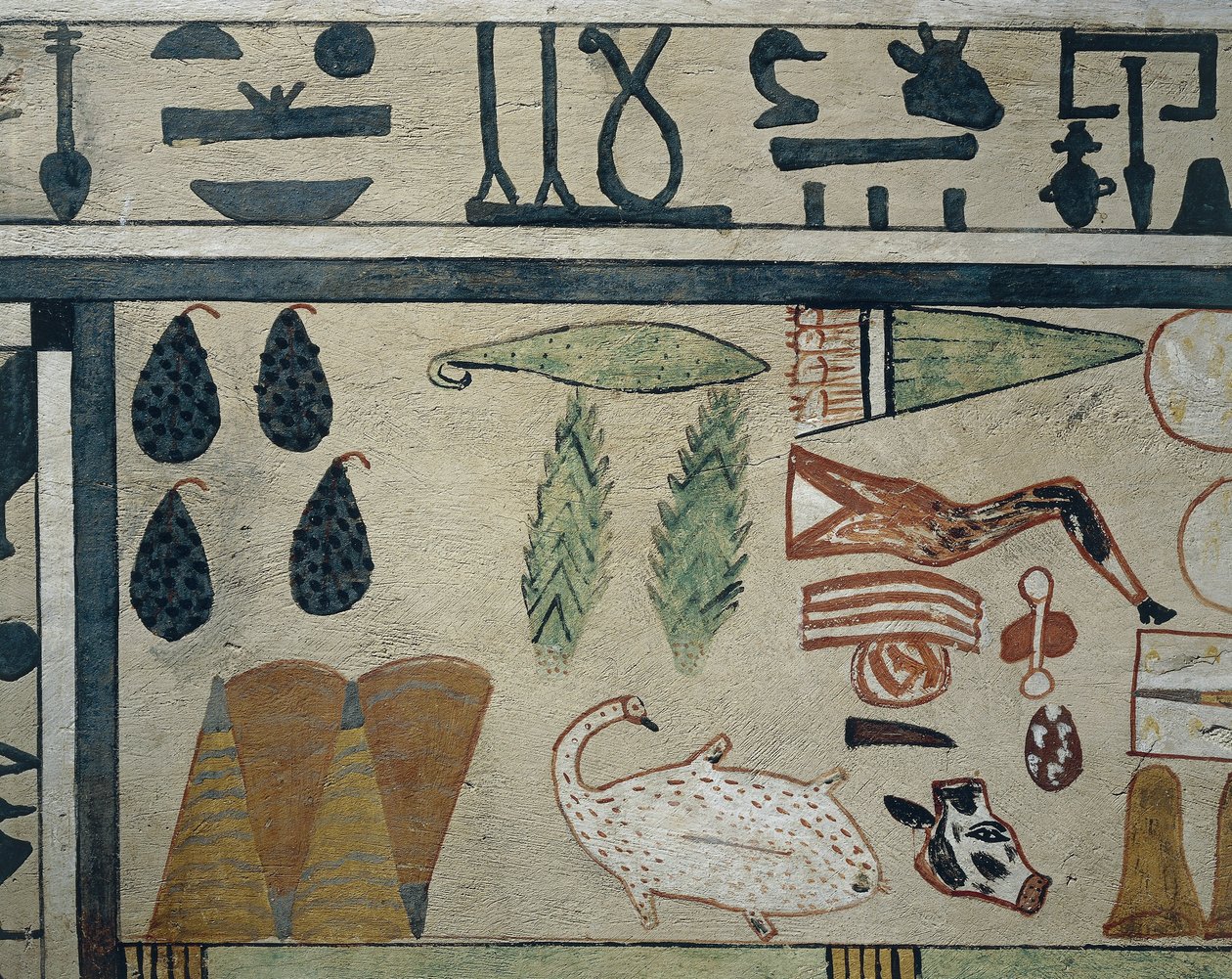 Detalhe de painel representando várias ofertas alimentares, do sarcófago de Irinimenpu de Egyptian 12th Dynasty
